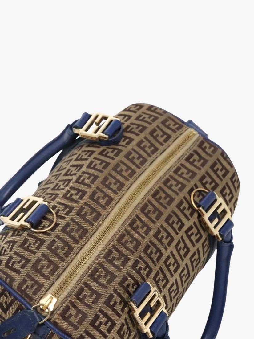 Fendi Zucchino canvas Boston bag brown/blue, imported from the UK