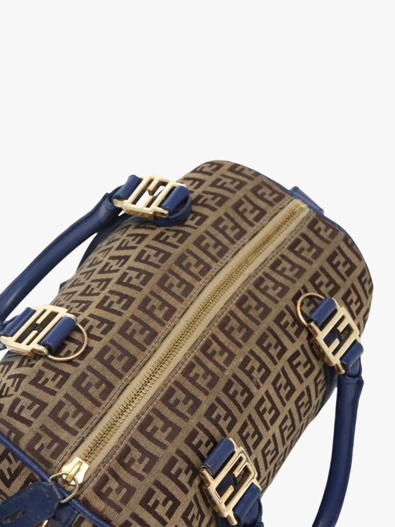 Fendi Zucchino canvas Boston bag brown/blue, imported from the UK