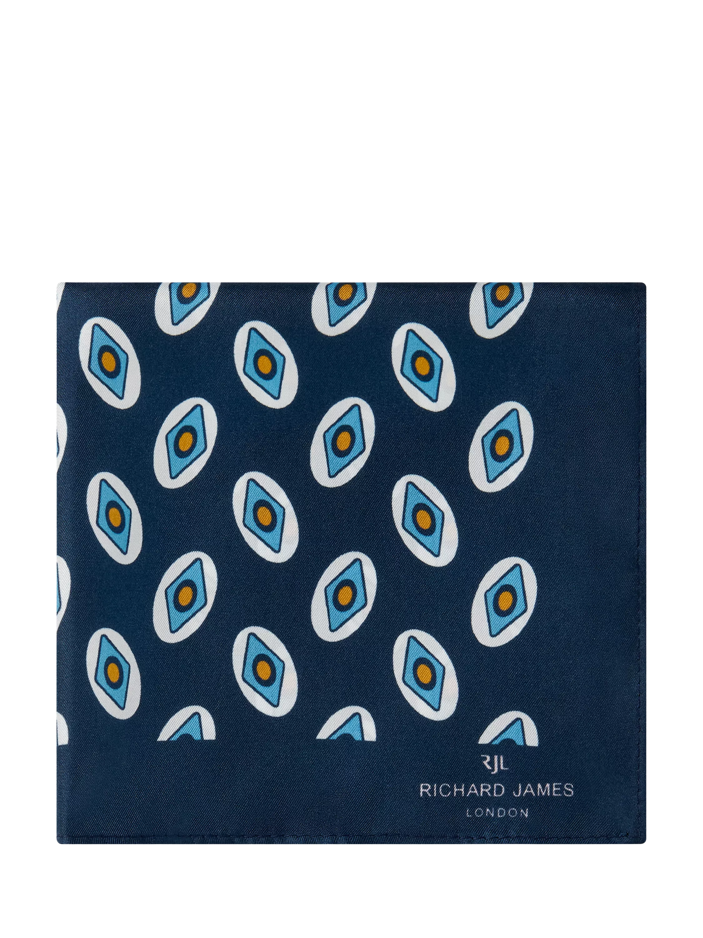 Richard James London Patterned Silk Pocket Square, Navy/Sky