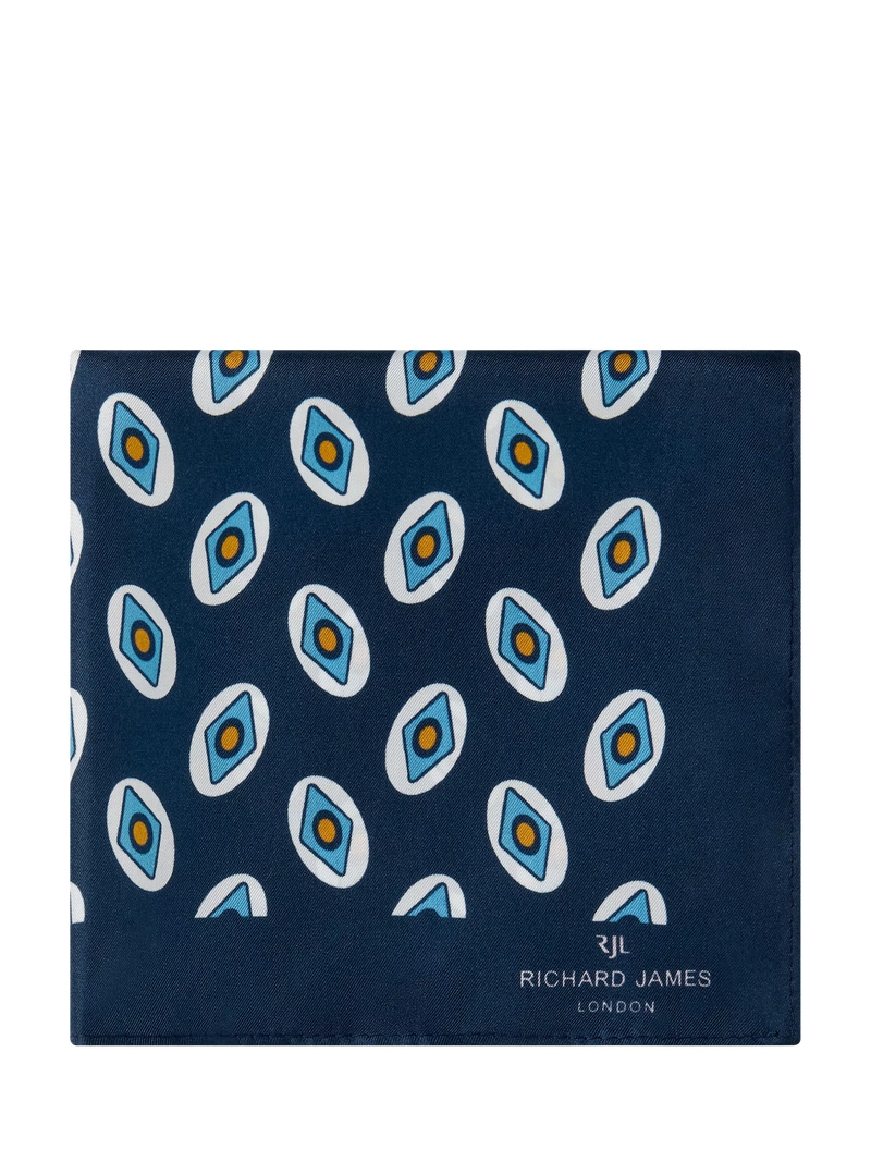 Richard James London Patterned Silk Pocket Square, Navy/Sky