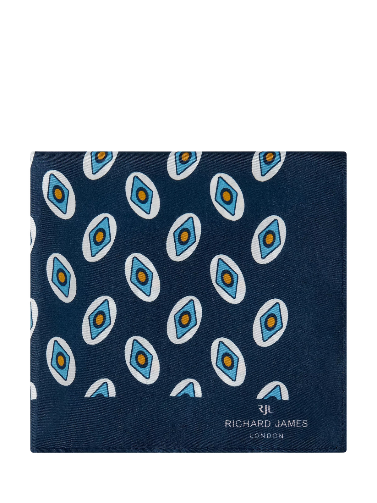 Richard James London Patterned Silk Pocket Square, Navy/Sky
