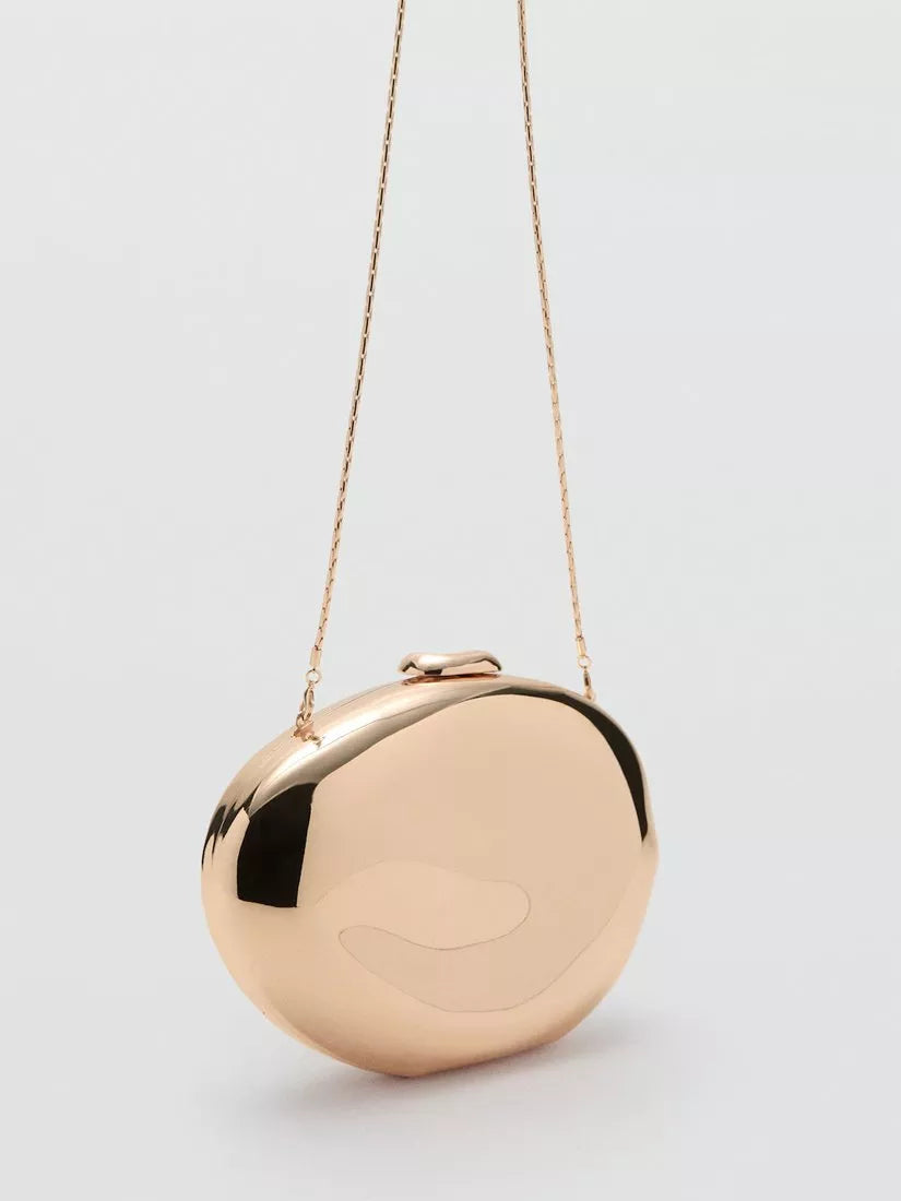 Mango metallic oval bean clutch bag gold - British product