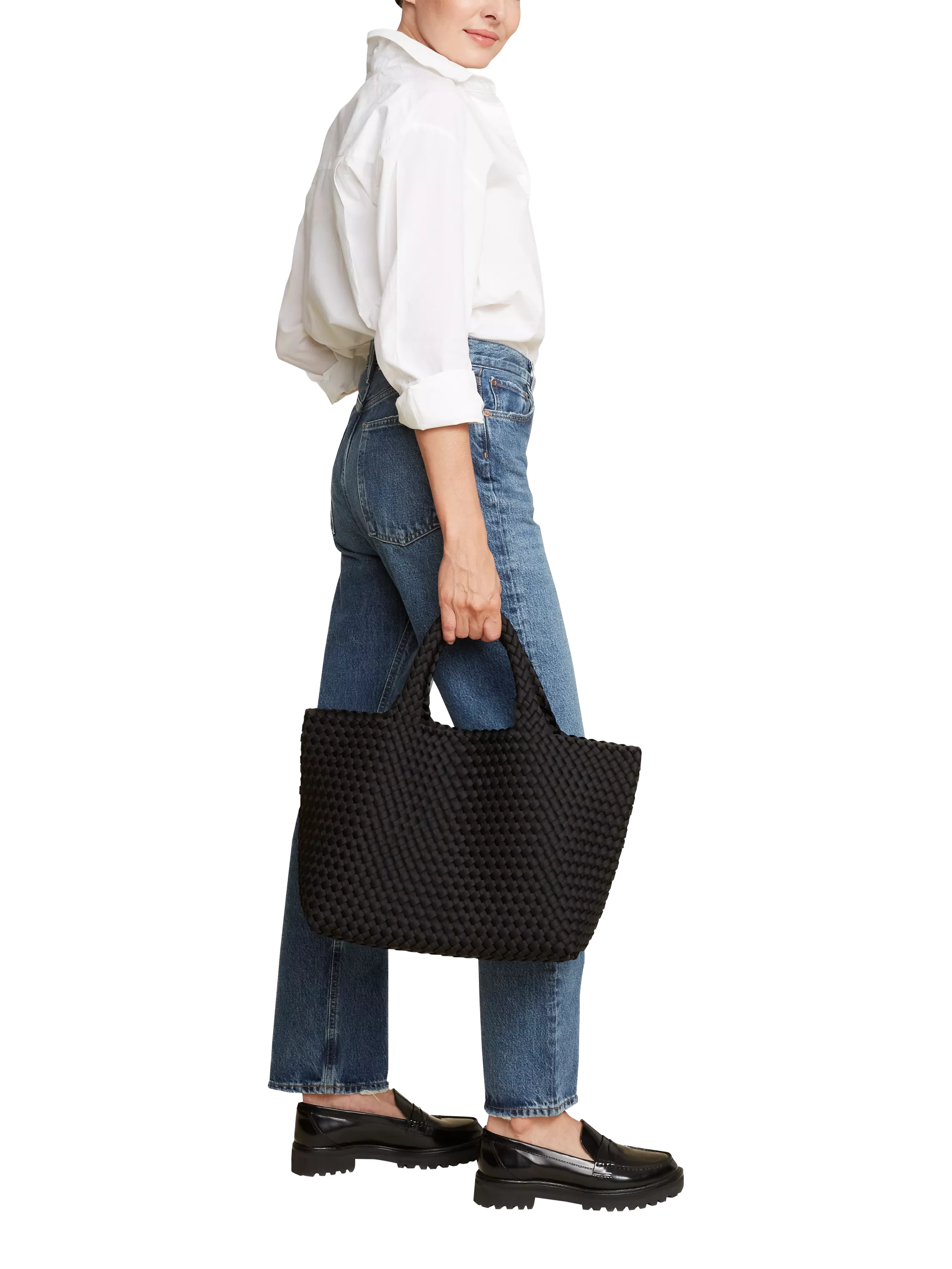 NAGHEDI St. Barths Medium Tote in Onyx, neoprene (British brand)