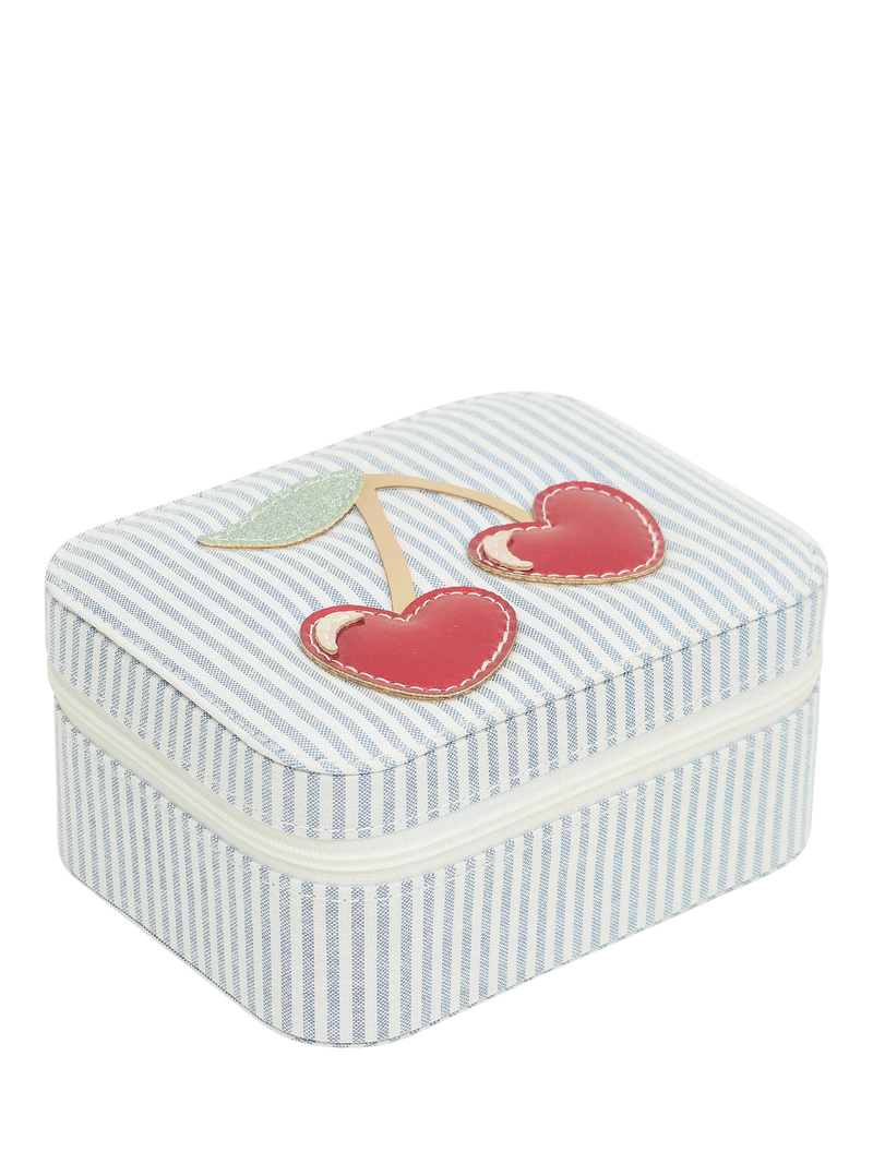 Mimi & Lula kids jewellery box cherry blue striped, imported from the UK