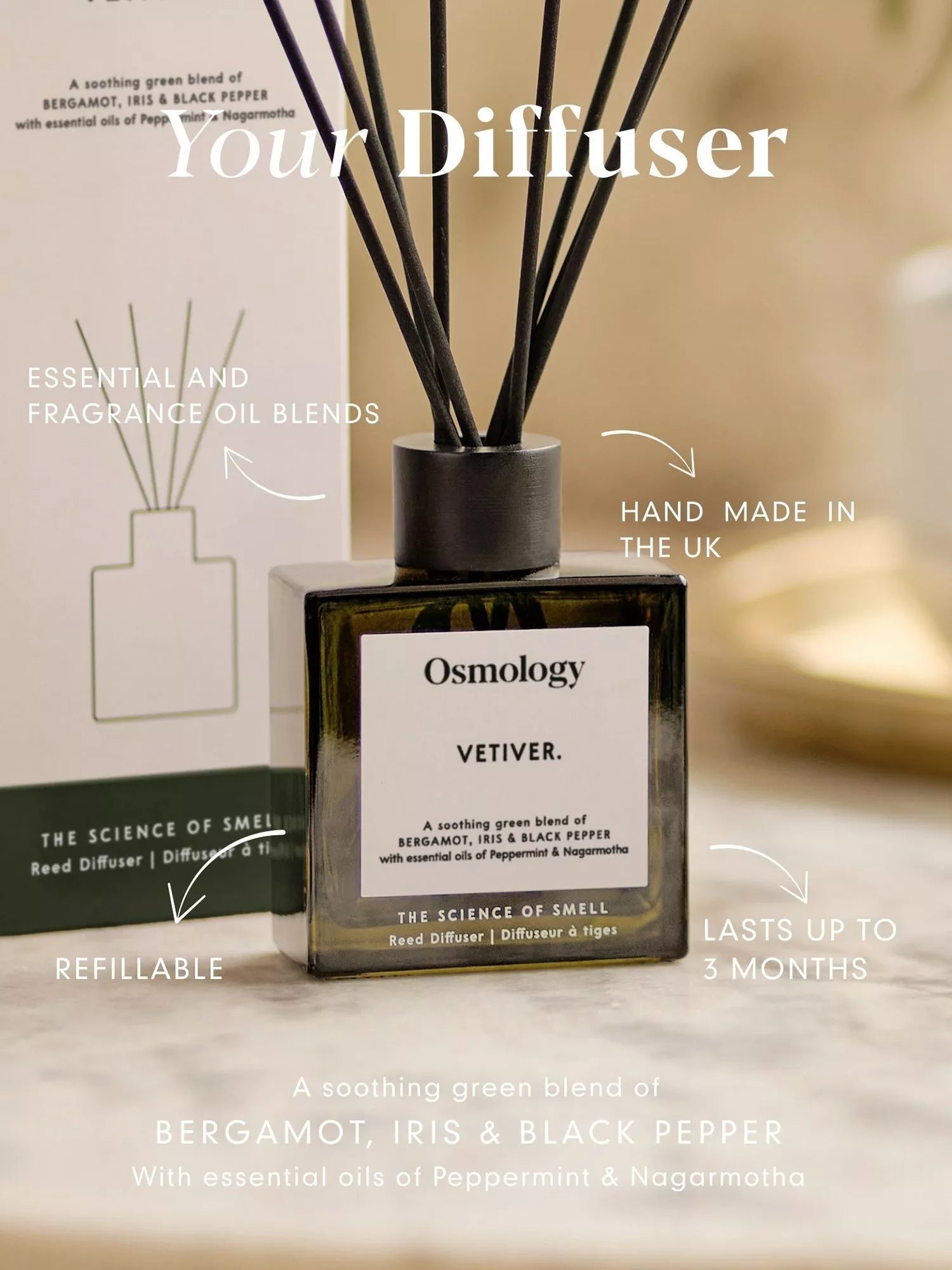 Osmology by Aery Utility Vetiver reed diffuser 150ml - British product