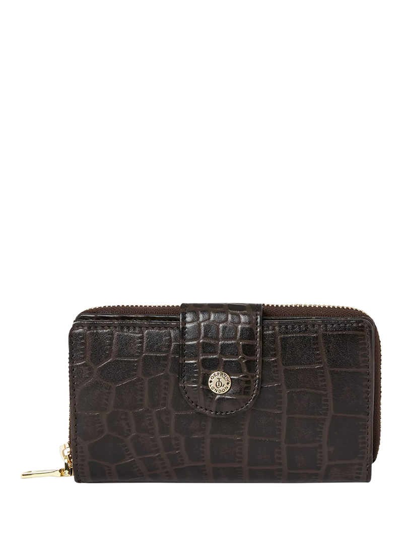 Osprey London Carla zipped purse chocolate croc leather, imported from the UK