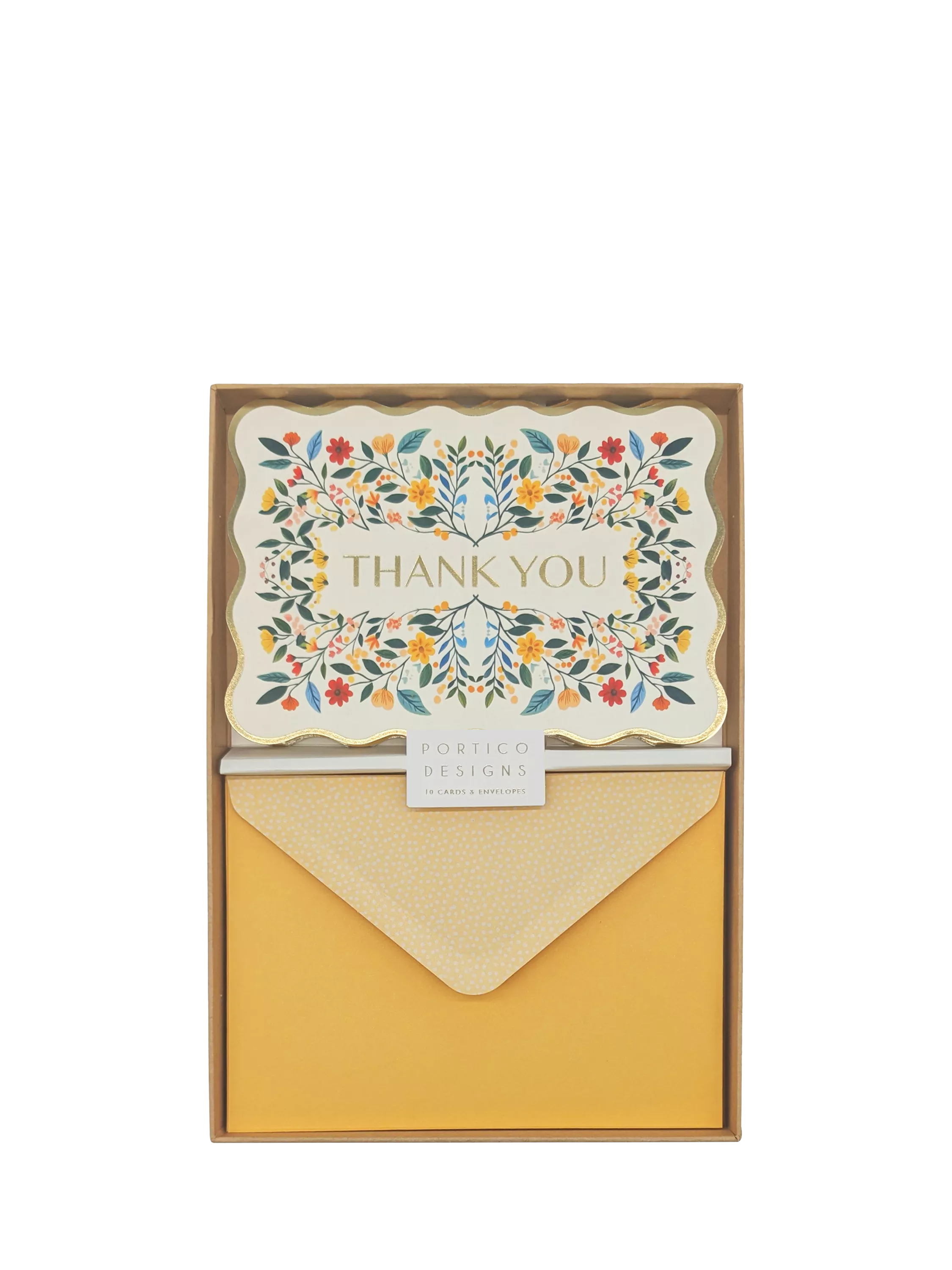 Portico floral die-cut thank you cards set of 10, imported from the UK