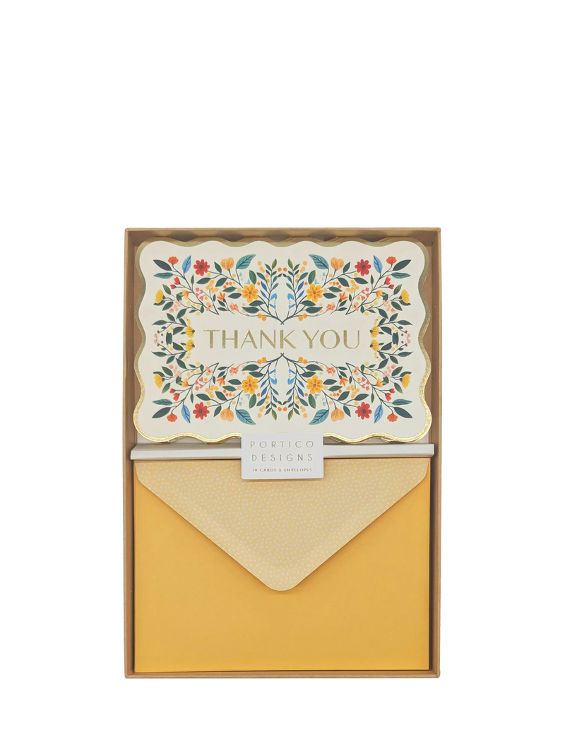 Portico floral die-cut thank you cards set of 10, imported from the UK