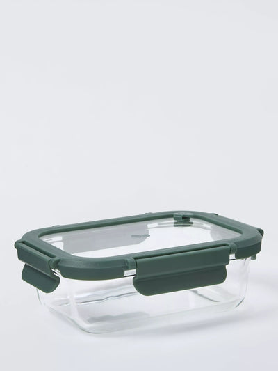 John Lewis John Lewis x Deliciously Ella Rectangular Glass Food Storage Container, Green, 630ml- Buy online at McGrocer