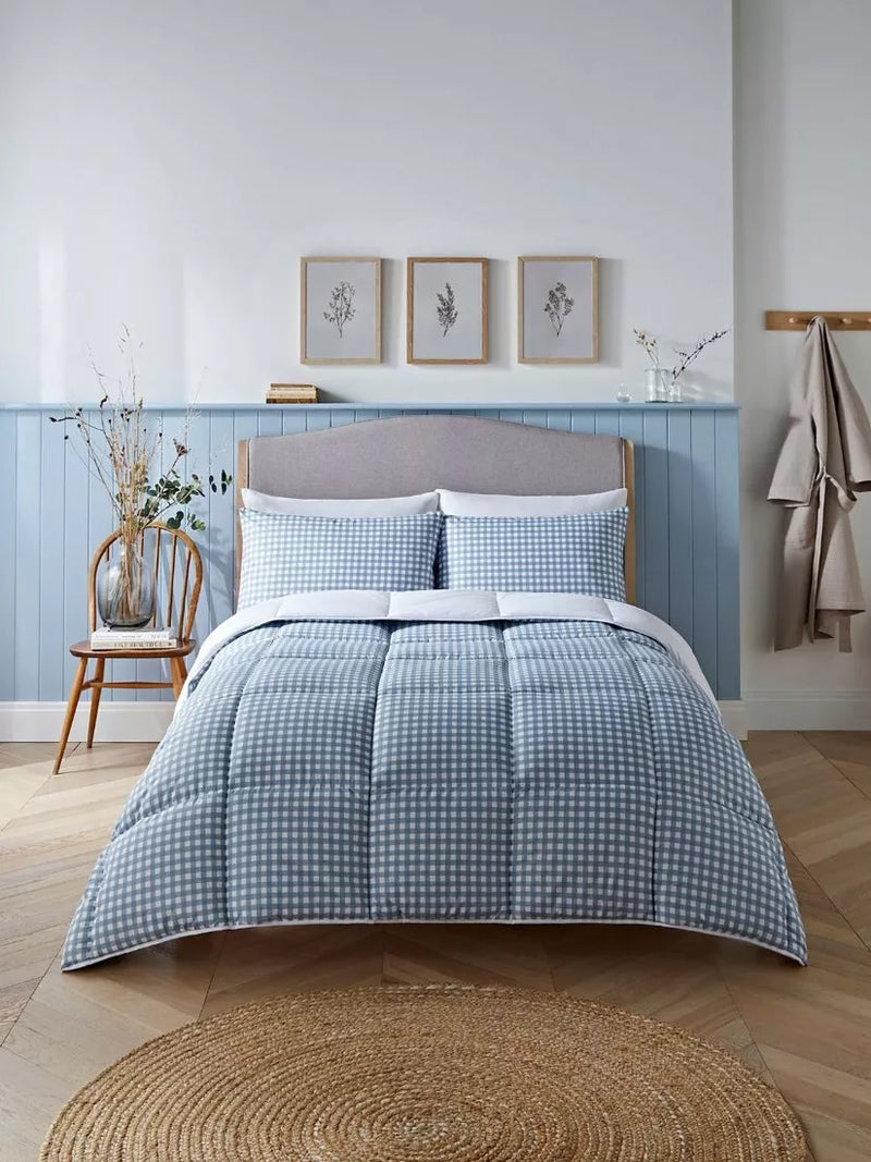 Night Lark gingham duvet set dusk blue double, imported from the UK
