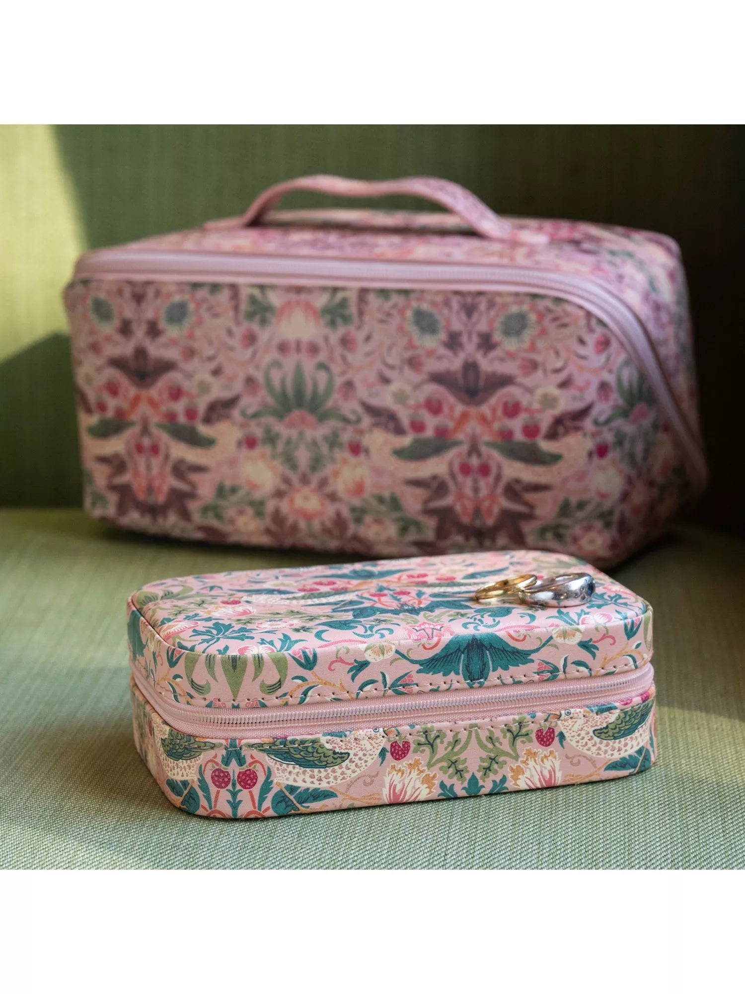William Morris At Home Strawberry Thief lay flat wash bag UK version