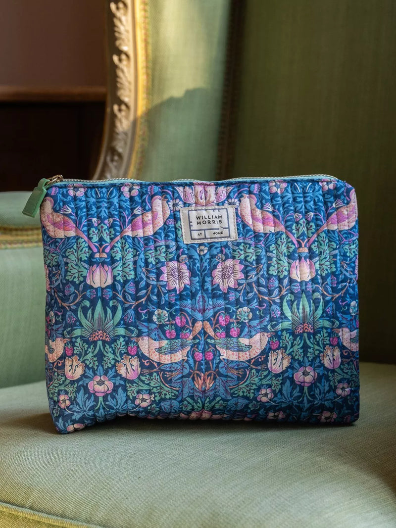 William Morris At Home Strawberry Thief quilted wash bag, UK version