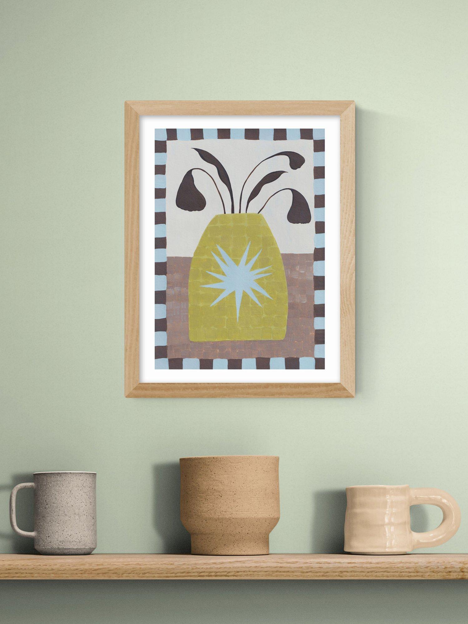 East End Prints Star Vase framed print 43.4x33.4cm oak (British brand)