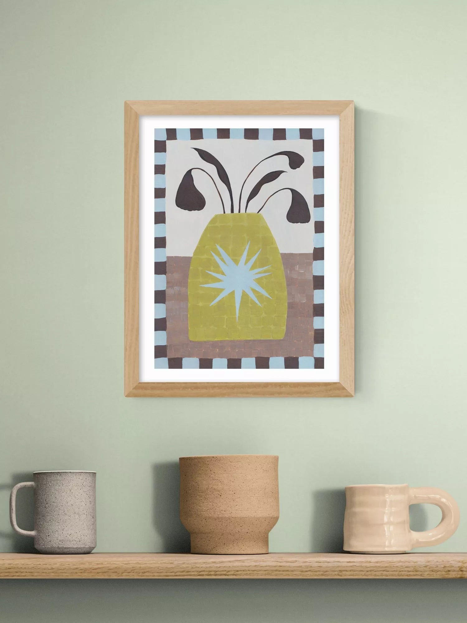 East End Prints Star Vase framed print 43.4x33.4cm oak (British brand)