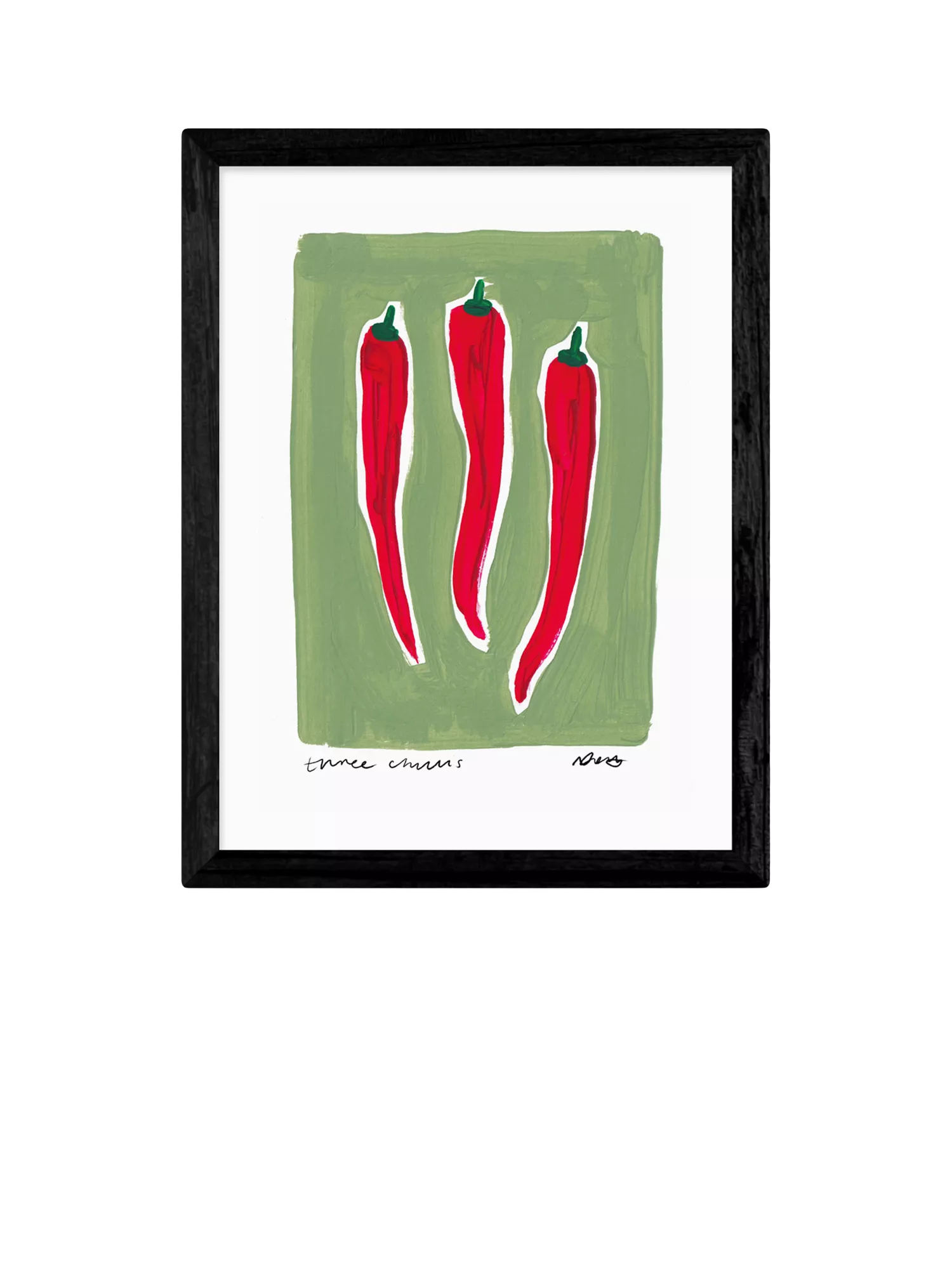 East End Prints Three Chillis framed print by Natalie Cass, black frame - British product