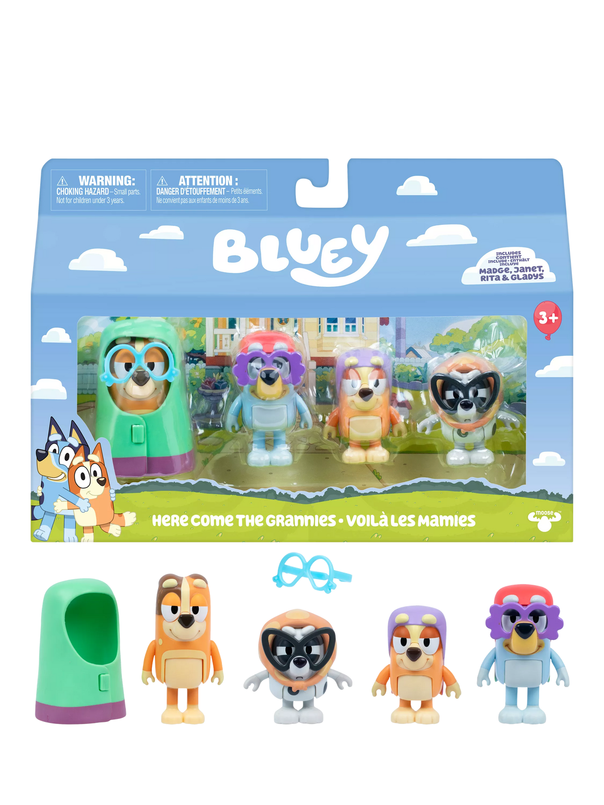 Bluey Grannies action figures 4 pack 2.5-3 inch, UK version
