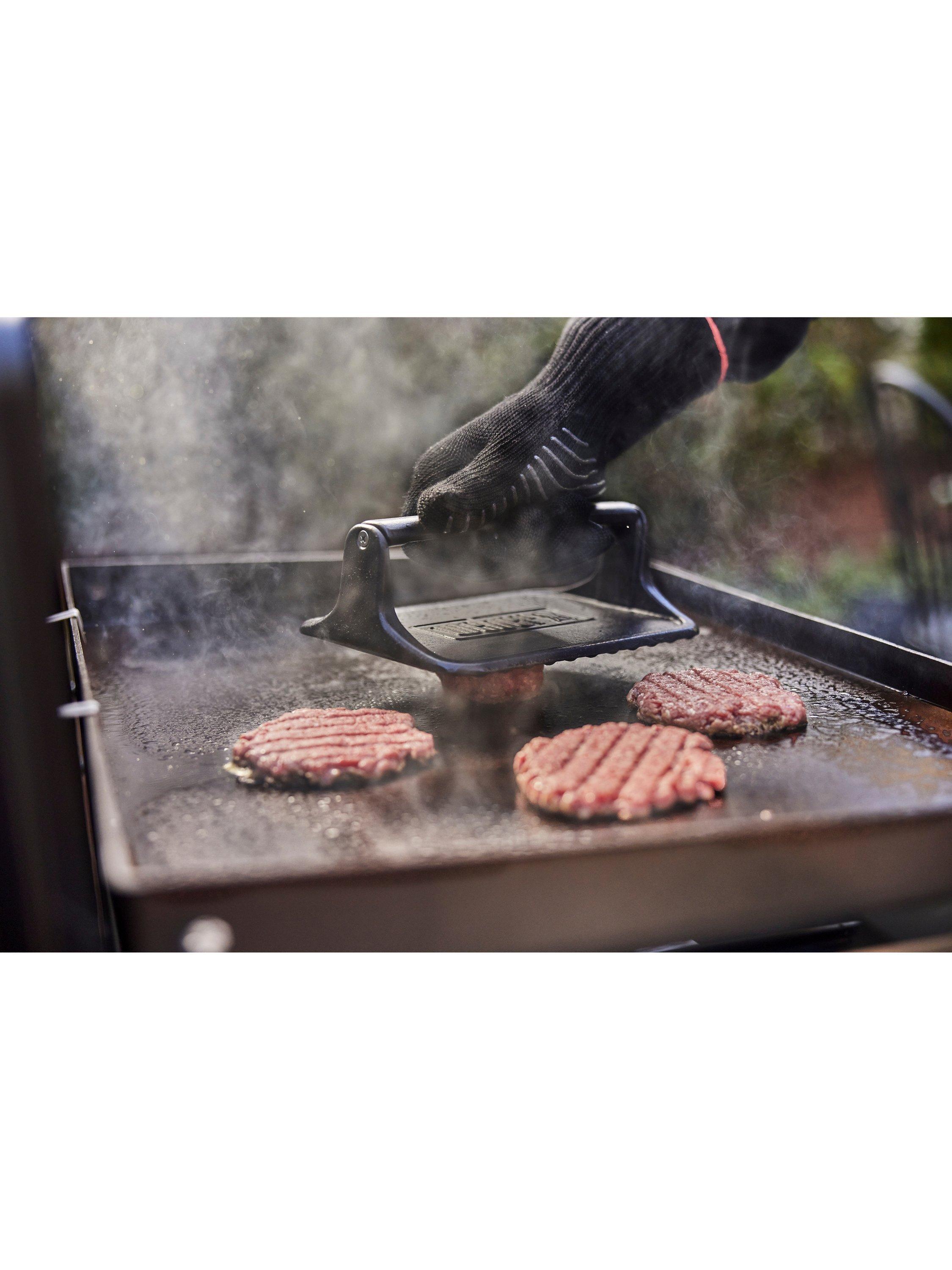 Weber cast iron BBQ griddle press, imported from the UK