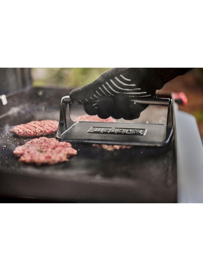 Weber cast iron BBQ griddle press, imported from the UK