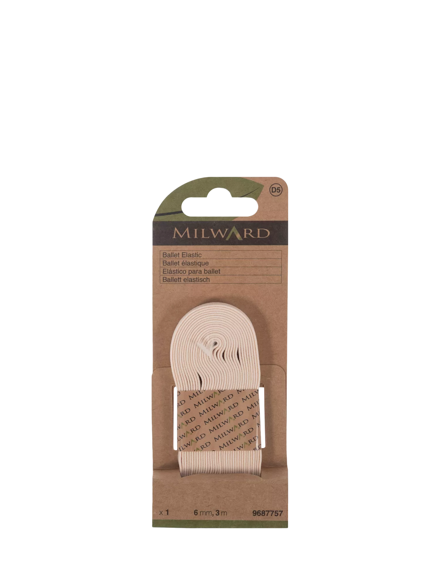 Milward braided elastic pink 6mm x 3m - British product