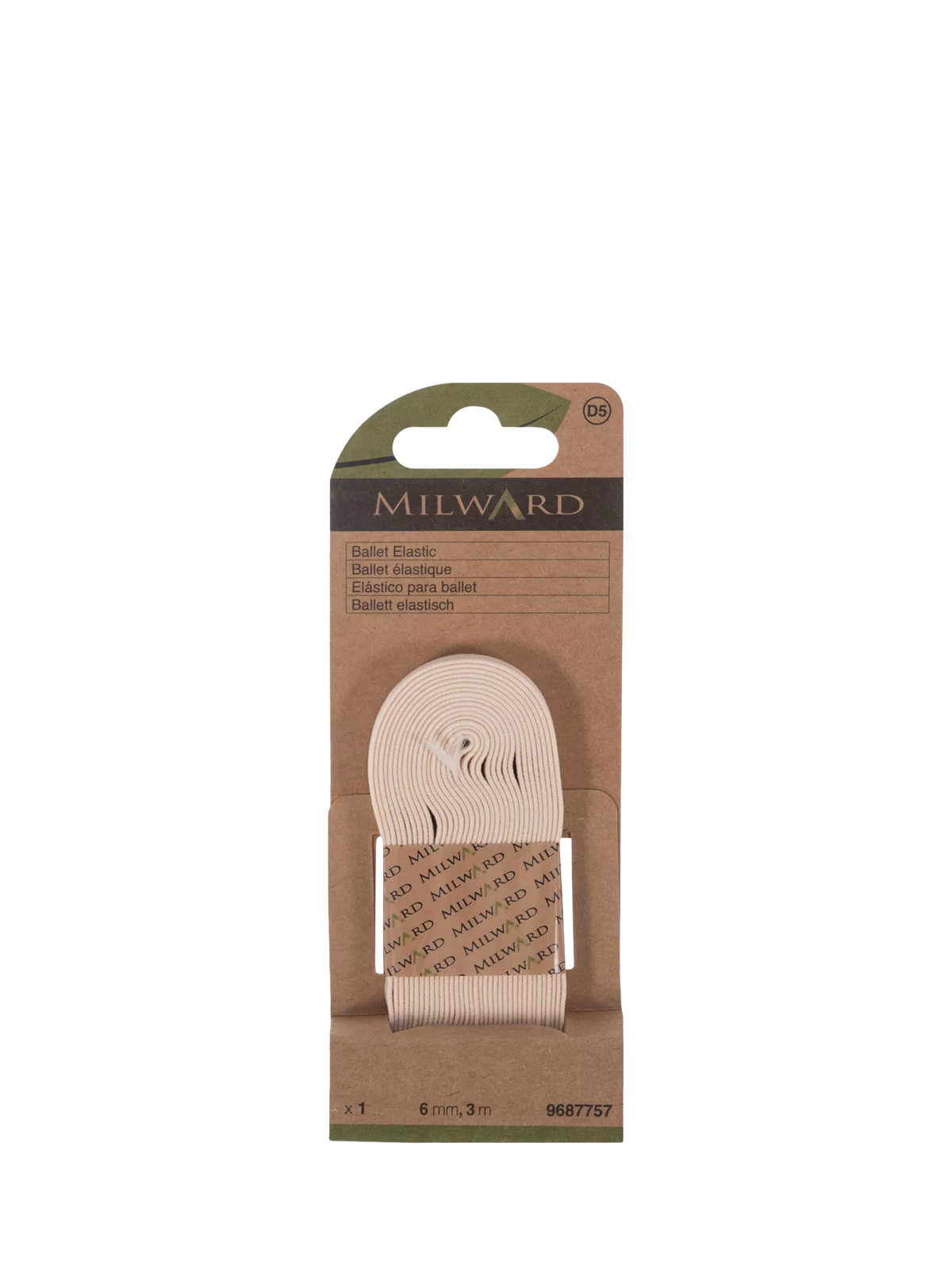 Milward braided elastic pink 6mm x 3m - British product