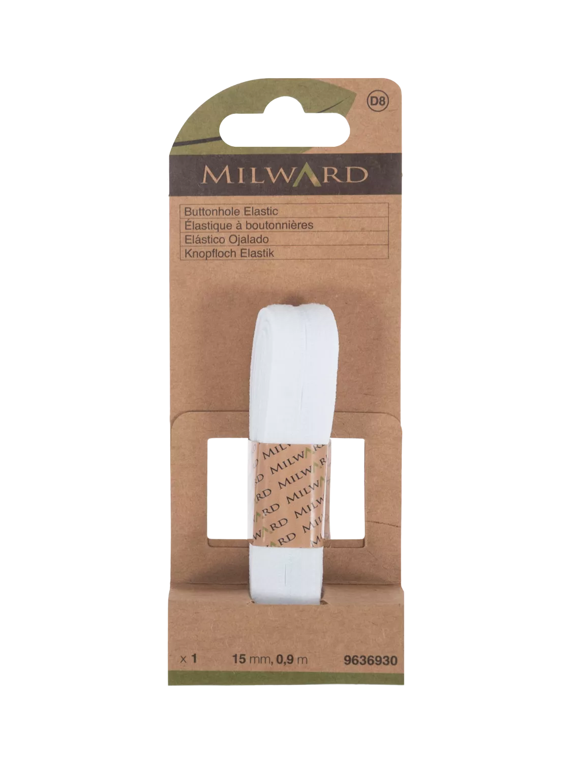 Milward buttonhole elastic white 15mm x 90cm, imported from the UK