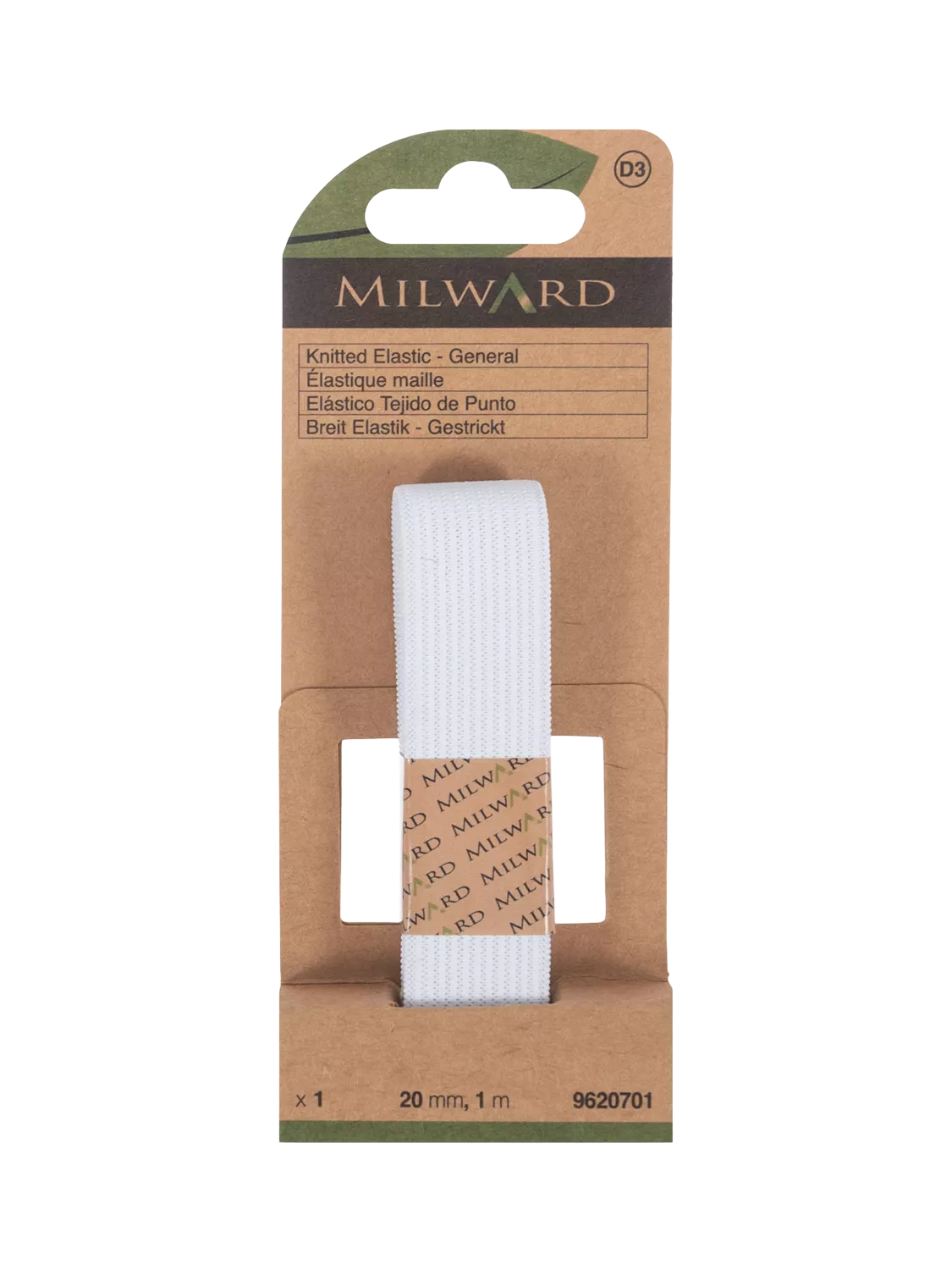 Milward white knitted elastic 20mm wide, UK version