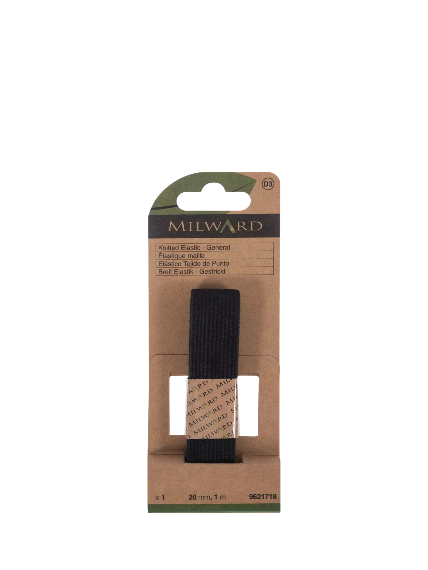 Milward knitted elastic black 20mm x 1m, imported from the UK