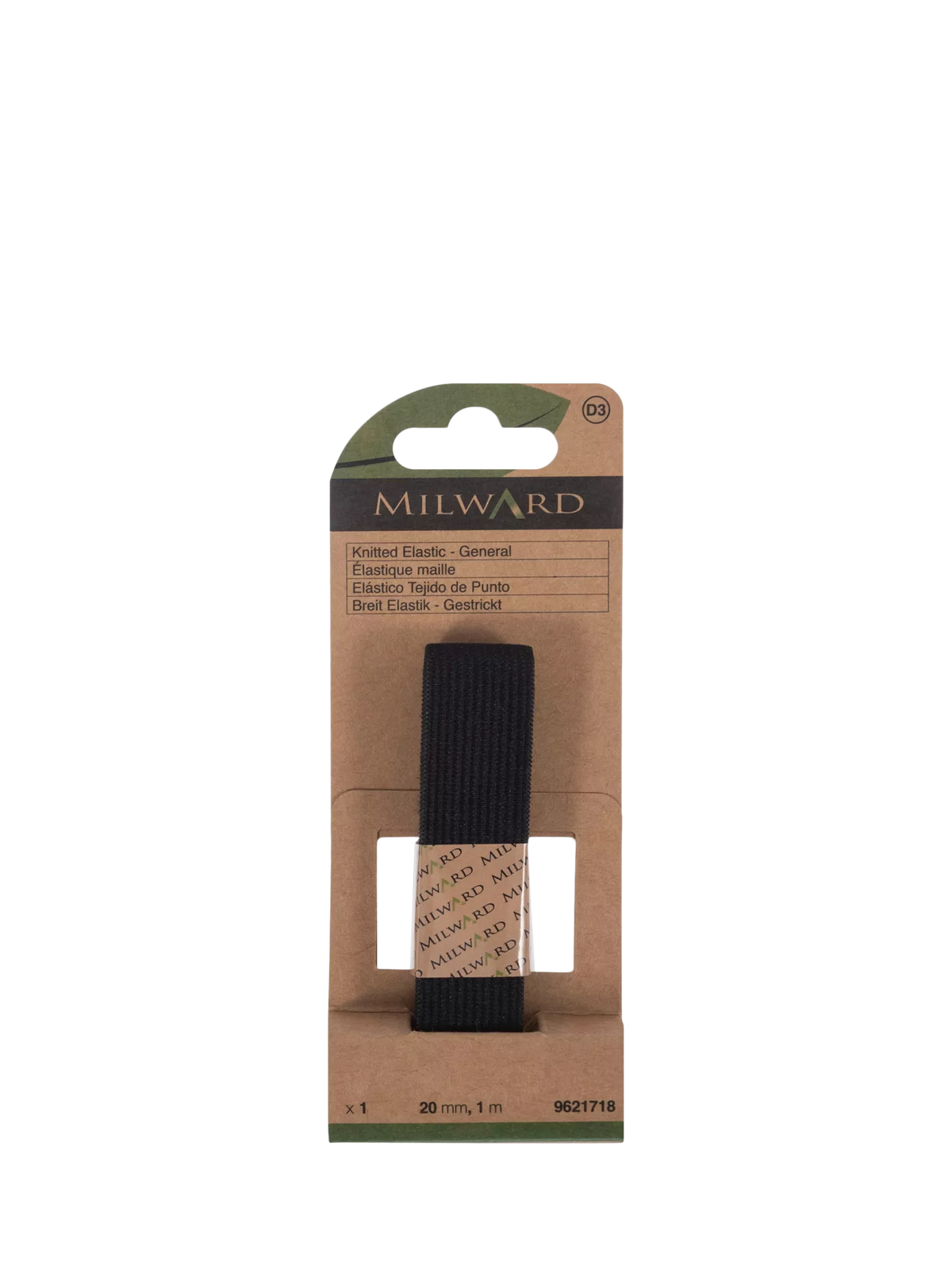 Milward knitted elastic black 20mm x 1m, imported from the UK