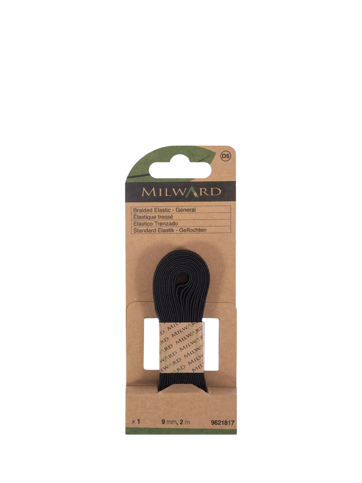 Milward braided elastic black 9mm x 2m - British product