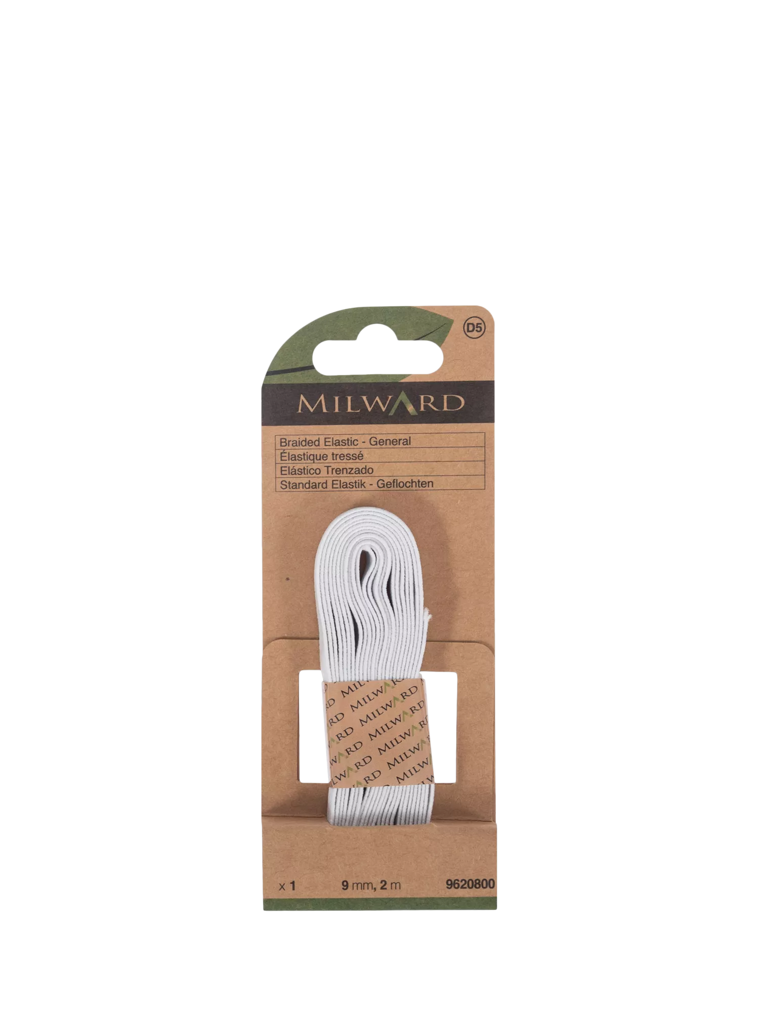 Milward braided elastic white 9mm x 2m - British product