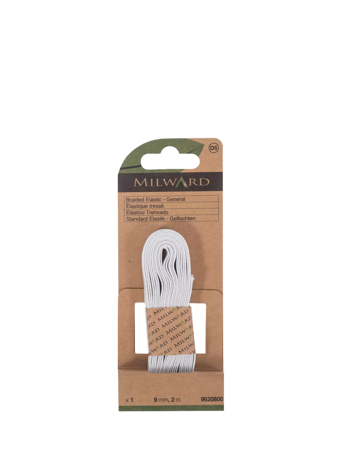 Milward braided elastic white 9mm x 2m - British product