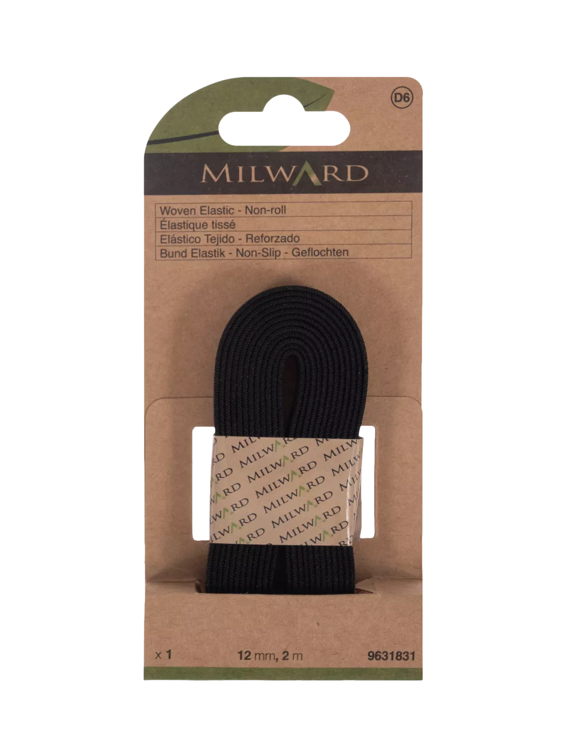 Milward non-roll elastic black 12mm x 2m (British brand)