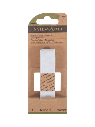 John Lewis Milward Woven Non-Roll Elastic, White, W20mm x L1m- Buy online at McGrocer