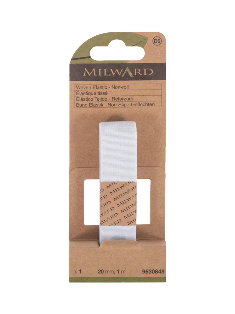 Milward white woven elastic 20mm x 1m (British brand)