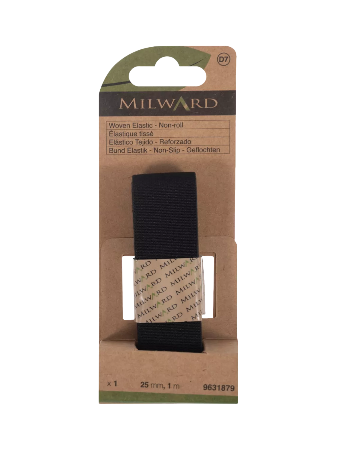 Milward woven non-roll elastic 25mm x 1m black, imported from the UK