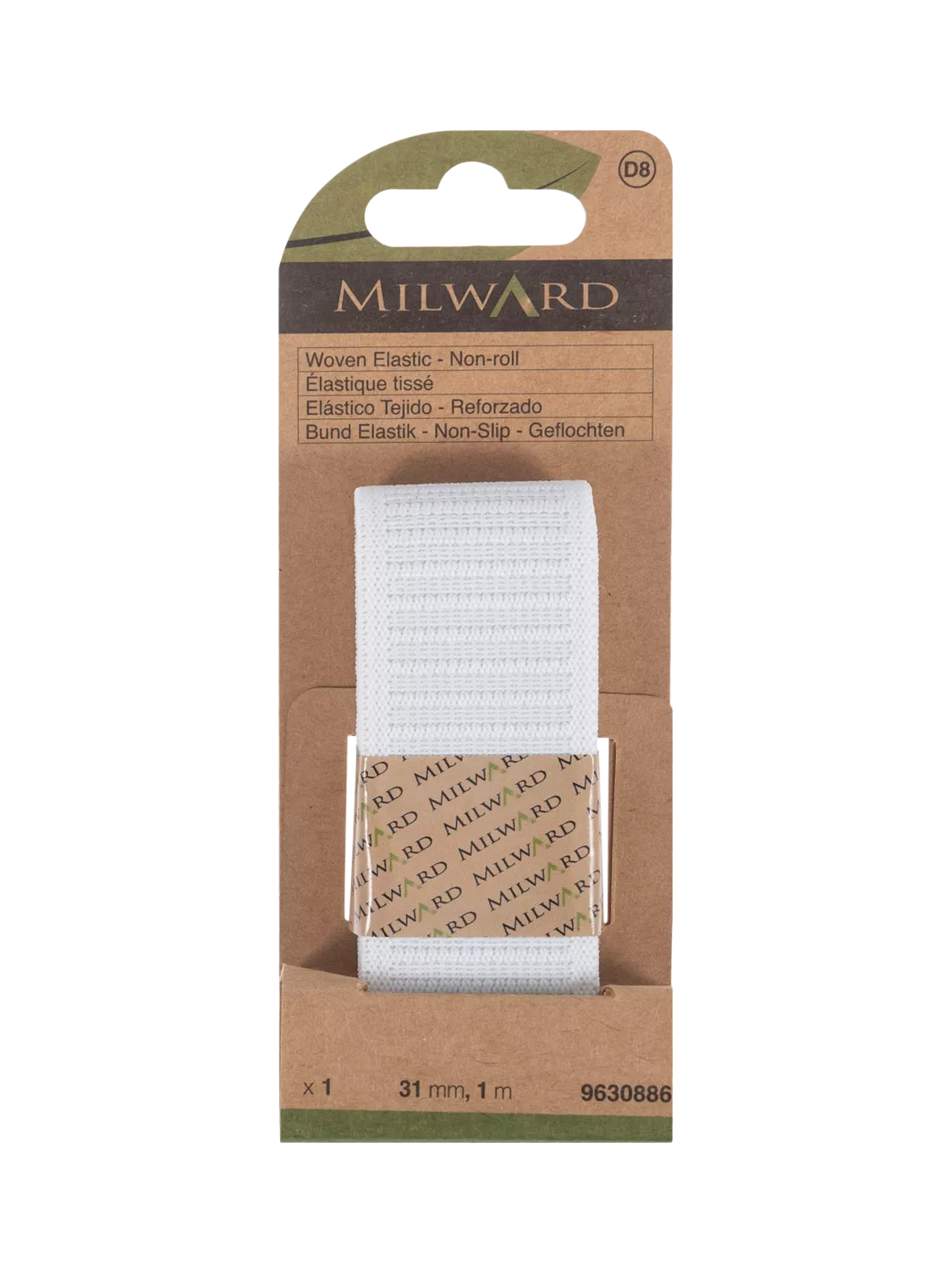Milward woven non-roll elastic 31mm x 1m white, UK version