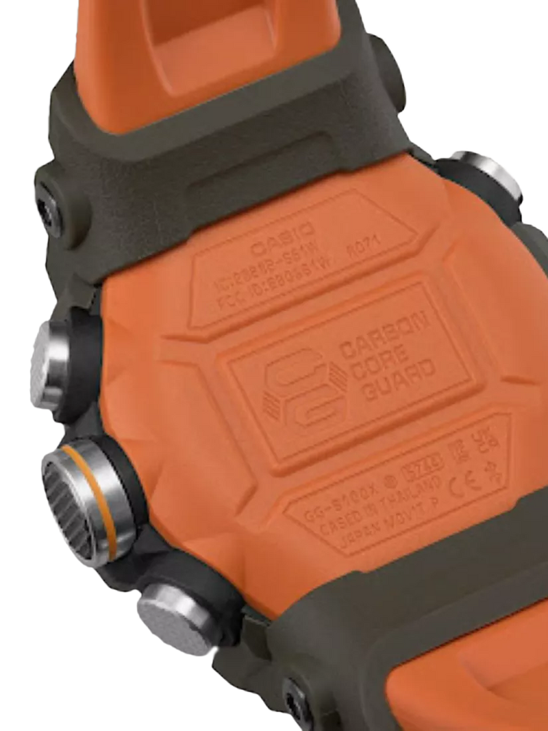 Casio G-Shock Mudmaster men's watch with orange strap, imported from the UK