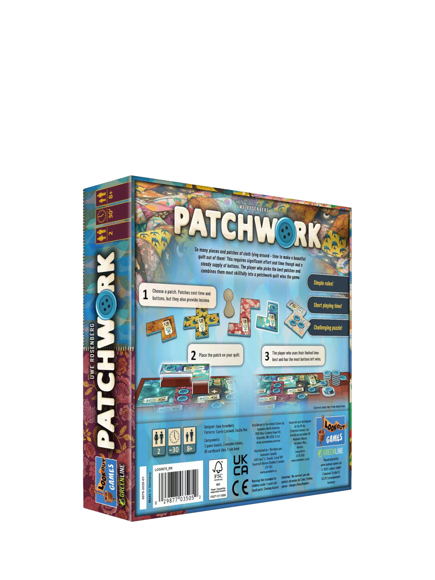Asmodee Patchwork Refresh board game (British brand)