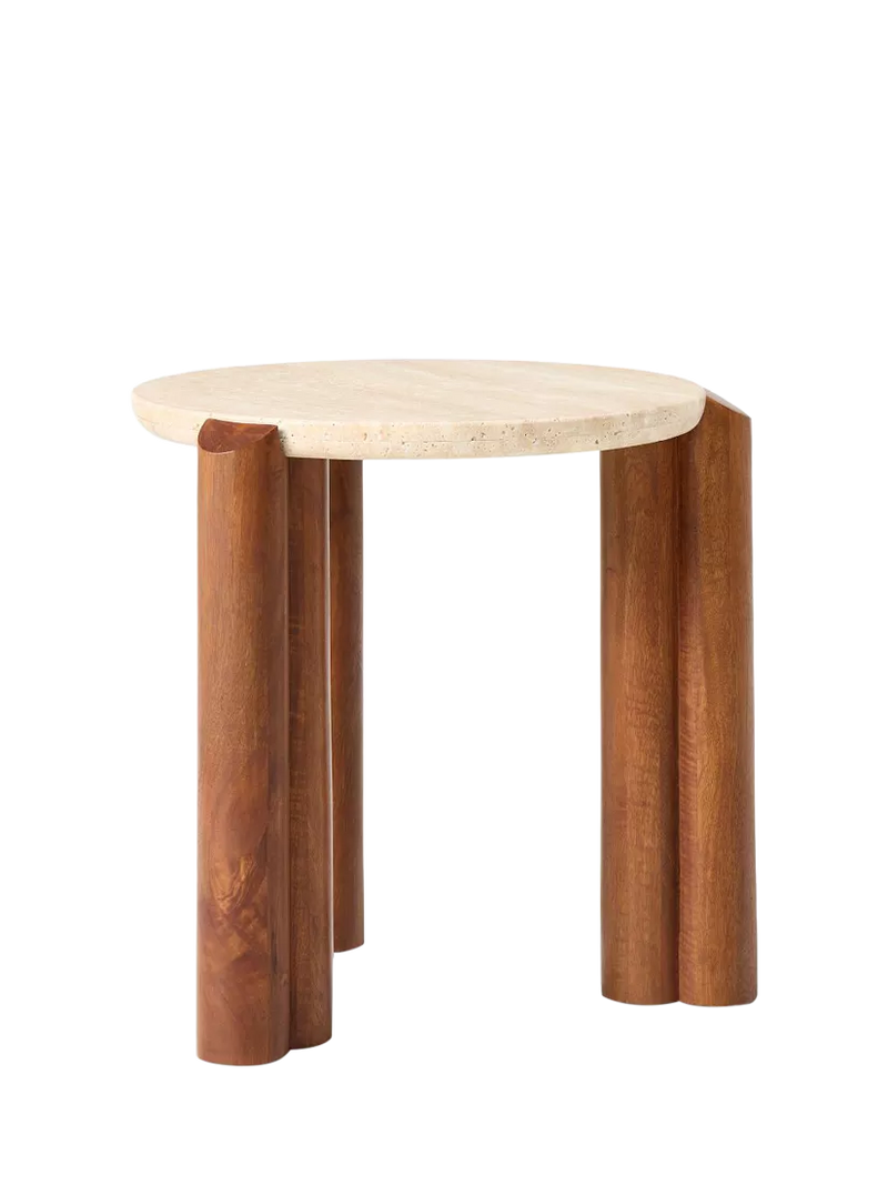 West Elm travertine side table Cool Walnut, imported from the UK