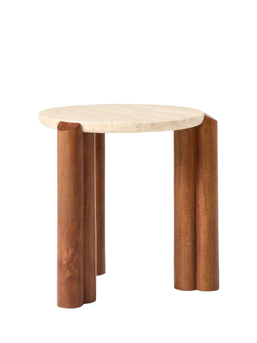 West Elm travertine side table Cool Walnut, imported from the UK