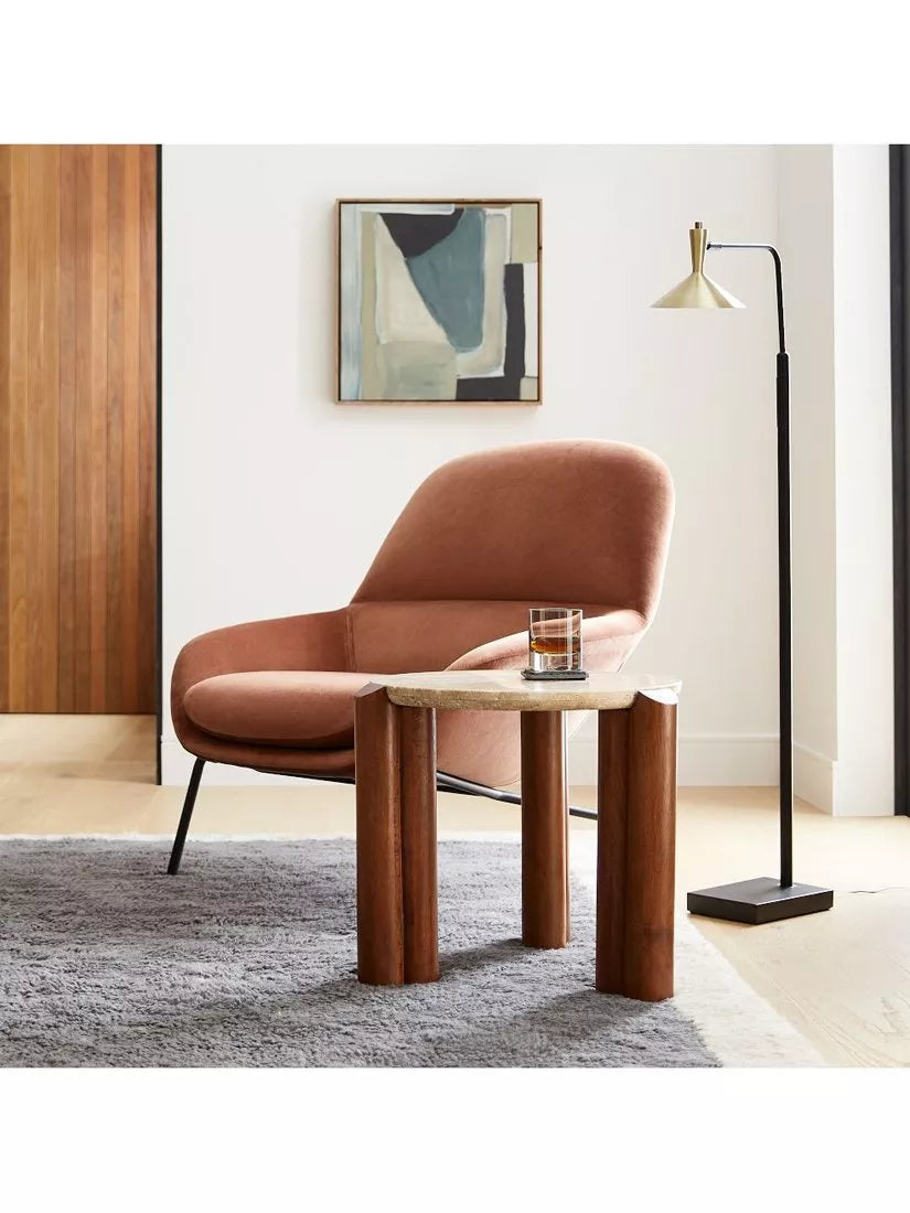 West Elm travertine side table Cool Walnut, imported from the UK