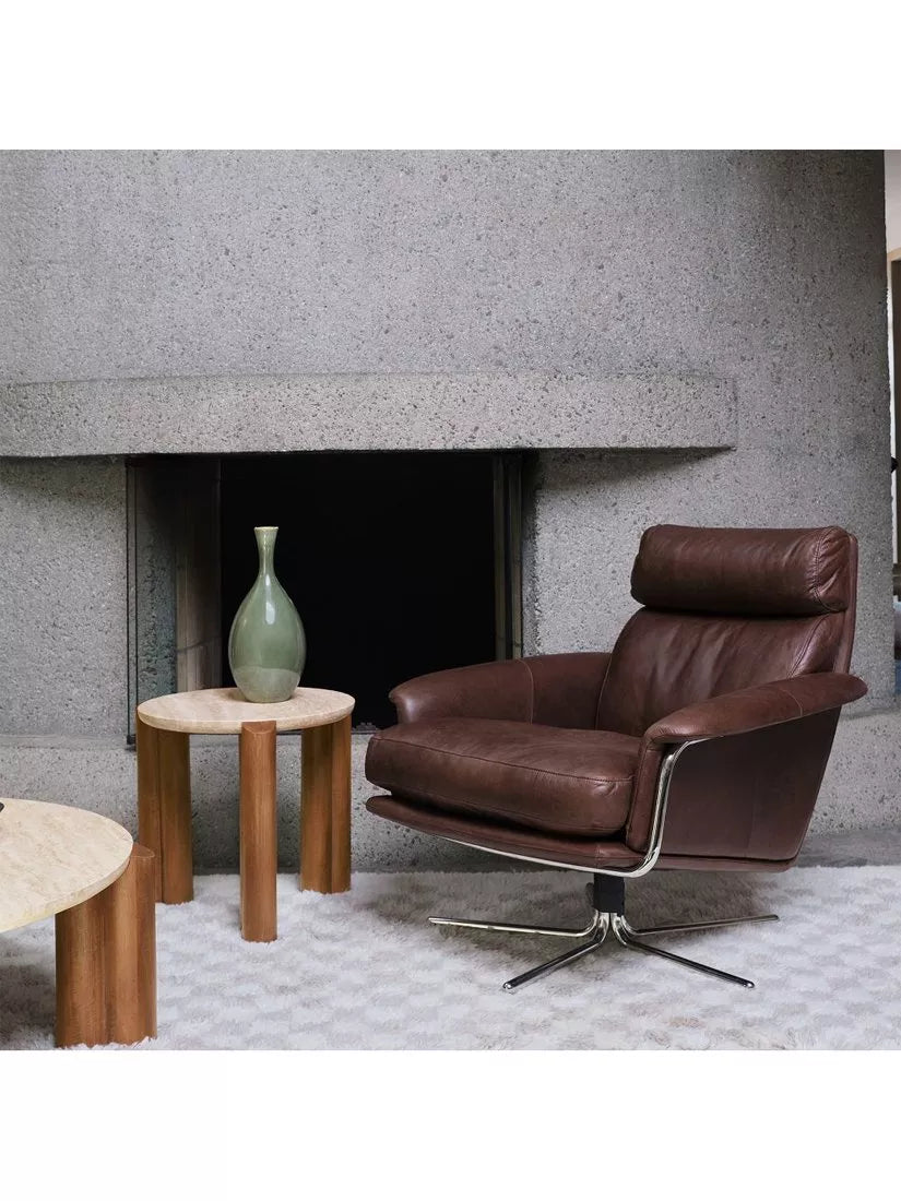 West Elm travertine side table Cool Walnut, imported from the UK