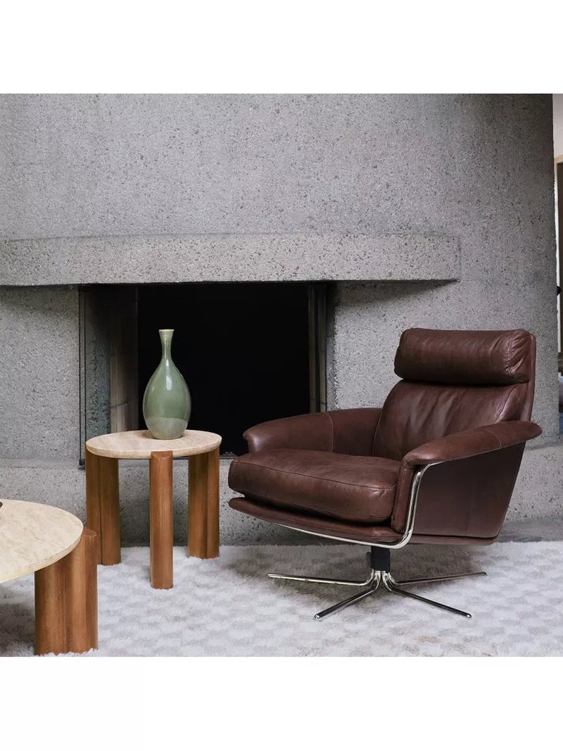West Elm travertine side table Cool Walnut, imported from the UK