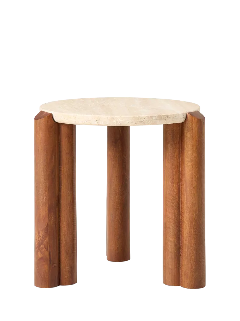 West Elm travertine side table Cool Walnut, imported from the UK