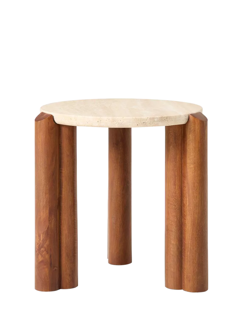 West Elm travertine side table Cool Walnut, imported from the UK