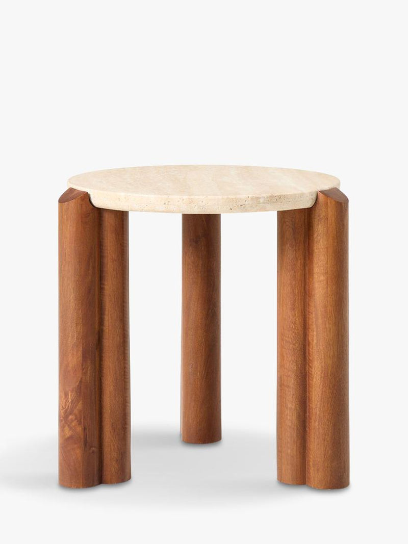 West Elm travertine side table Cool Walnut, imported from the UK