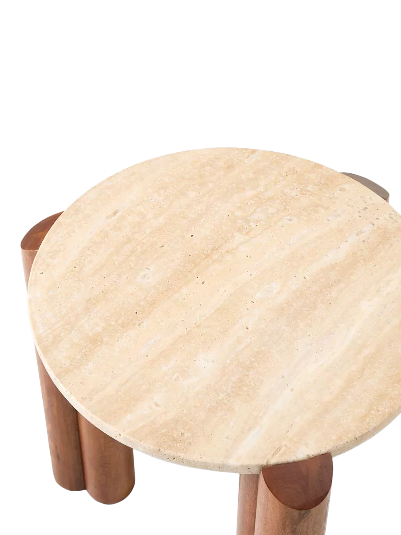 West Elm travertine side table Cool Walnut, imported from the UK