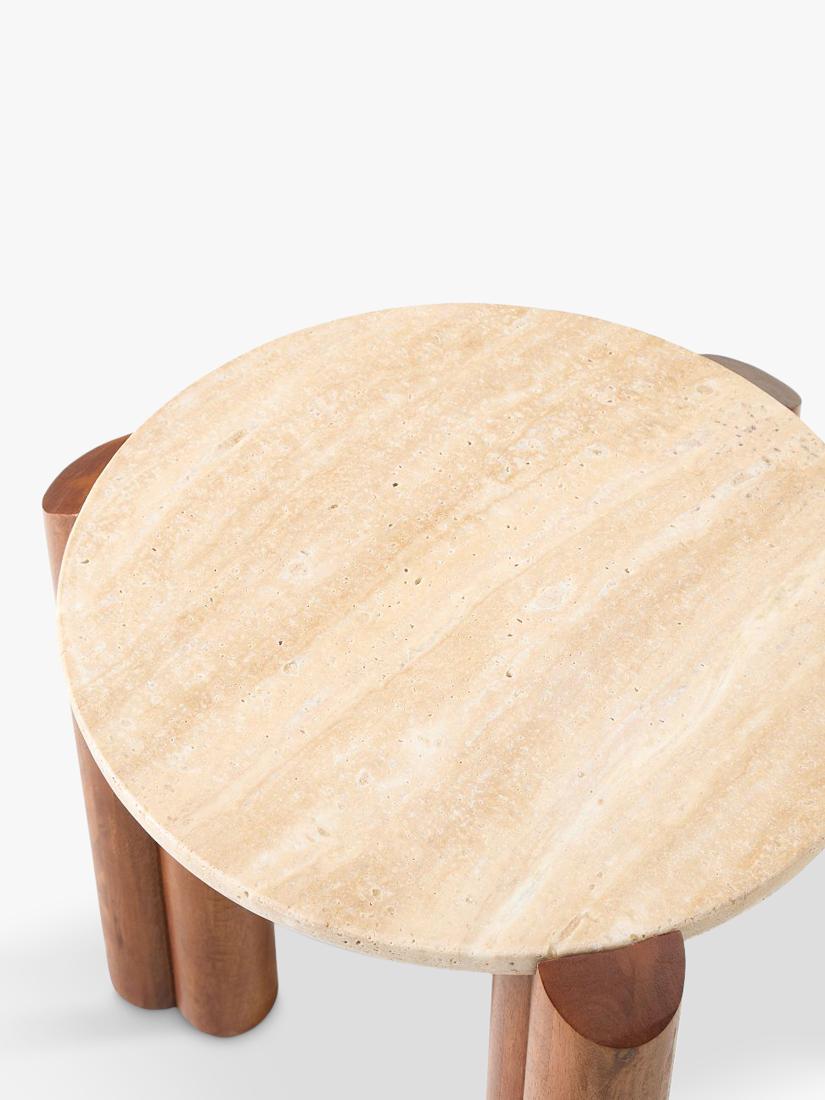 West Elm travertine side table Cool Walnut, imported from the UK