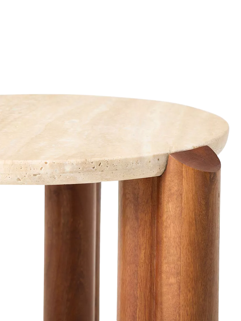 West Elm travertine side table Cool Walnut, imported from the UK
