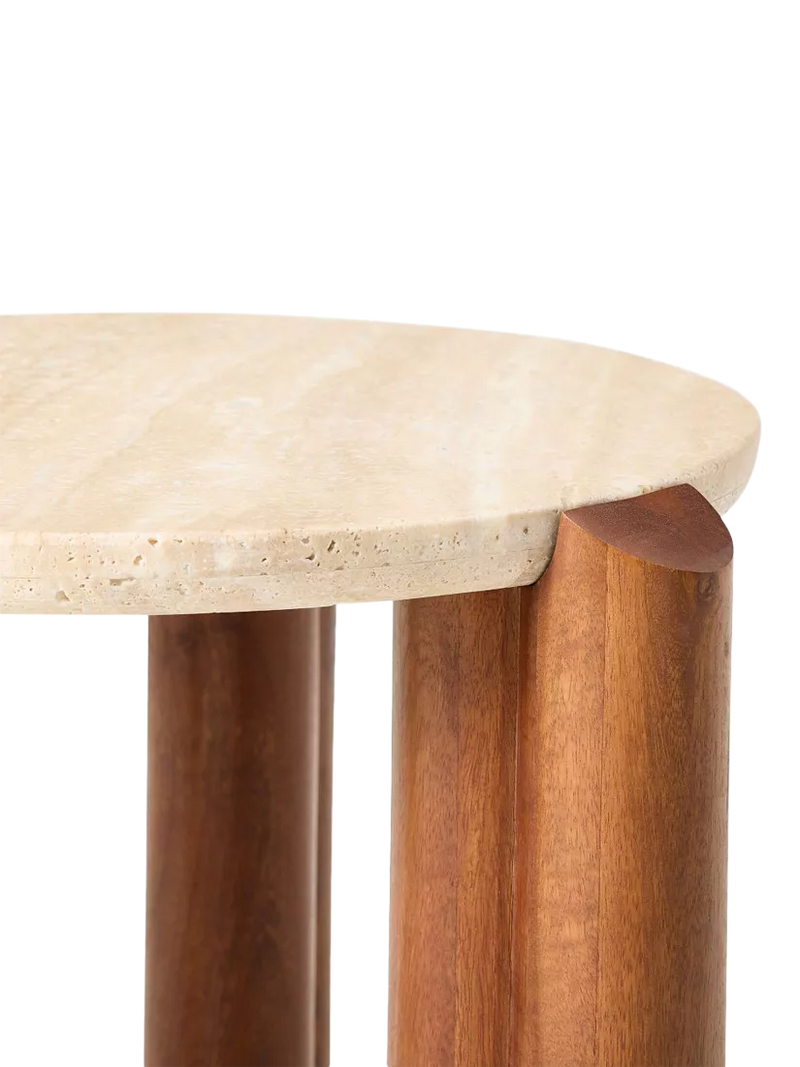 West Elm travertine side table Cool Walnut, imported from the UK